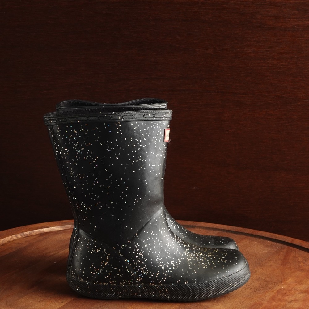 Hunter Rain Boots Toddler SZ 12 Black Glitter Waterproof Outdoor Chore Utility
